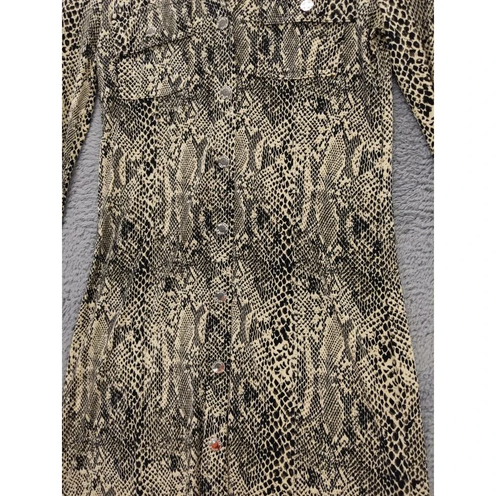 Michael Kors Snake Print Button Front Shirt Dress Long Sleeve Pockets Petite‎ P